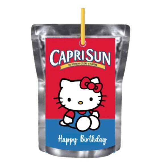 Happy Birthday Edition Juice Pouche labels, Red kitty Design, Set of 12 - Picture 1 of 4